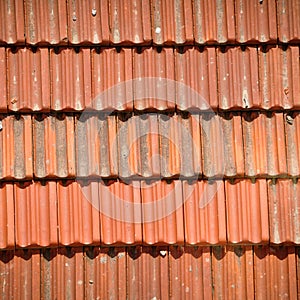 Red terracotta tiles of a building, repetitive roof texture architectural background