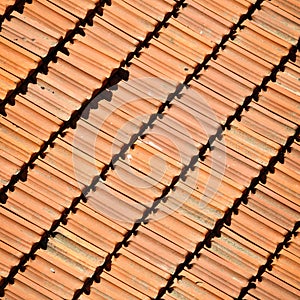 Red terracotta tiles of a building, repetitive roof texture architectural background