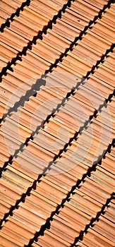 Red terracotta tiles of a building, repetitive roof texture architectural background