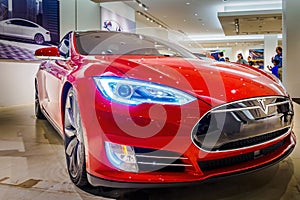 Red Tesla Model S70 electric car