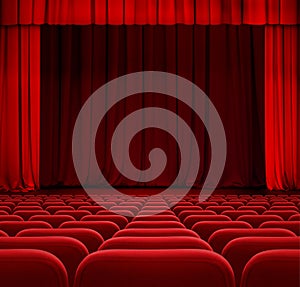 Red theater or cinema curtain or drapes