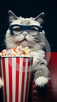 Red theater movie corn cat background film pop box cinema food entertainment popcorn