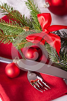 Red themed Christmas place setting