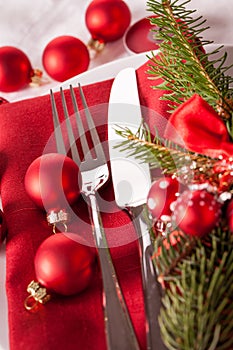 Red themed Christmas place setting