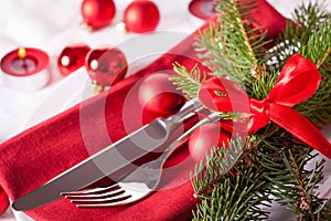 Red themed Christmas place setting