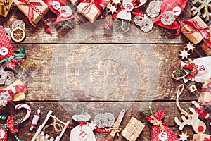 Red themed vintage rustic Christmas frame