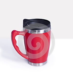 Red Thermal mug with handle aluminum travel