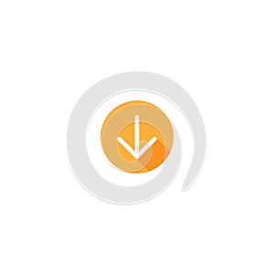 Red thin arrow down icon. flat download sign isolated on white. point