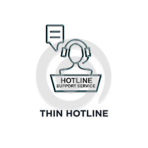 red thin hotline support service icon, symbol 24/7 help contact for client by adviser or counselor concept simple linear style