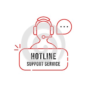 Red thin line hotline support service logo
