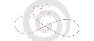 Red thin lines two hearts love infinity symbol on white background - Vector