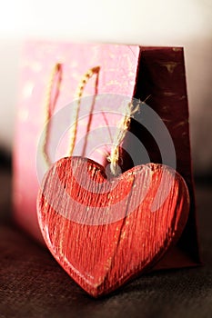 valentines day gift box Red heartl wooden pink present