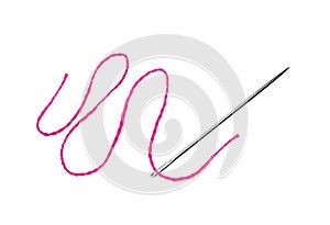 Red thread and needle isolated on white