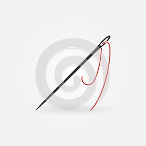 Red Thread and Needle vector creative icon - Needlework symbol