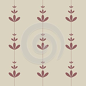 Red three leaves flowers different size with line between on beige background seamless vintage pattern wallpaper