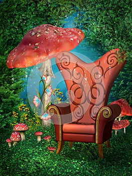 Red throne and mushrooms