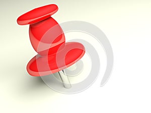 Red thumbtack on white paper - 3D rendering