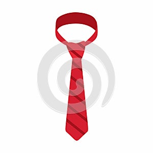 Red tie icon. Elegant formal suit element. Male fashion design element isolated in white background. Flat cartoon vector