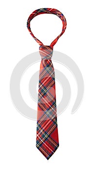 Red tie isolated. Christmas decor. Checked necktie.Education symbol,object