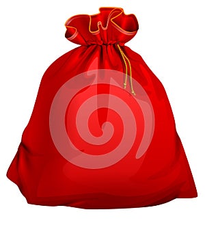 Red tied closed full santa bag with gifts. Christmas accessory