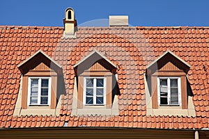 Red tile roof of old house