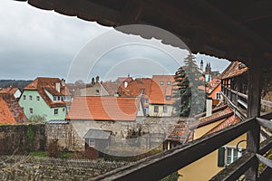 The red tile roofs of the houses in the old town of Rothenburg ob der Tauber in Germany