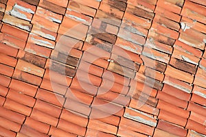 Red tiled roof on house