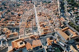 Red tiled roofs of ancient stone houses. Dubrovnik, Croatia. Top view