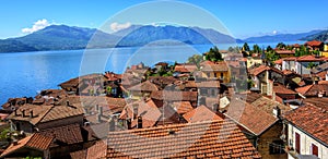 Red tiled roofs of Cannero old town, Lago Maggiore, Italy