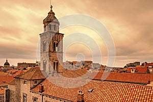 Red tiled roofs of the old historic center of Dubrovnik