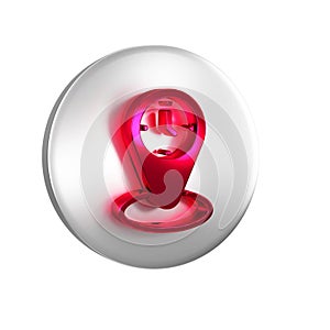 Red Time zone clocks icon isolated on transparent background. Silver circle button.