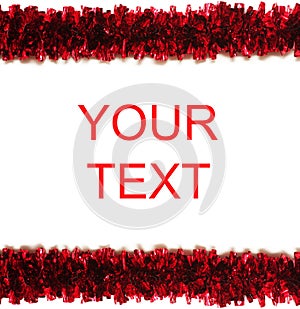 Red tinsel frame isolated on white