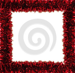 Red tinsel frame isolated on white (place for text
