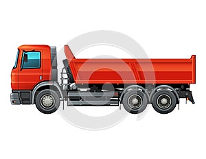 Red tipper dump truck color isolated vector