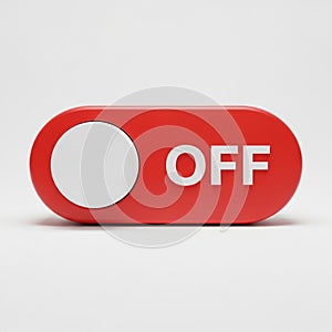 Red Toggle Switch in the OF Position with White Circle and Text on White Background