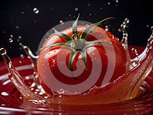 red tomato fresh vegetable splashing in water