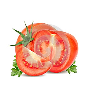 Red tomato isolated on white background with clipping path
