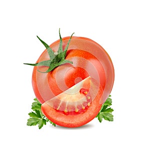 Red tomato isolated on white background with clipping path