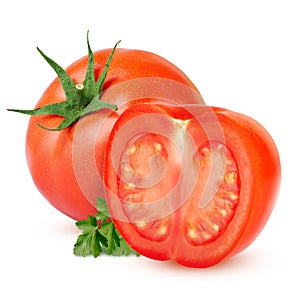 Red tomato isolated on white background with clipping path