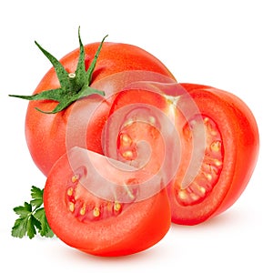 Red tomato isolated on white background with clipping path