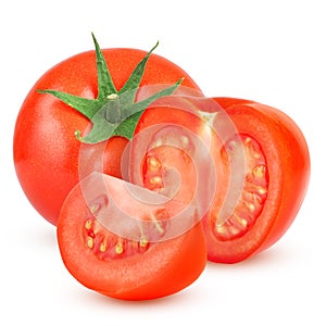 Red tomato isolated on white background with clipping path