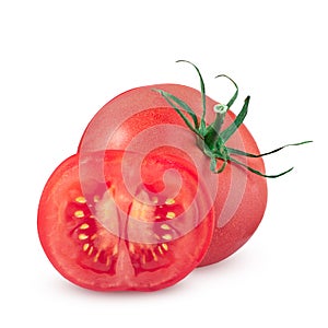 Red tomato isolated on white background with clipping path