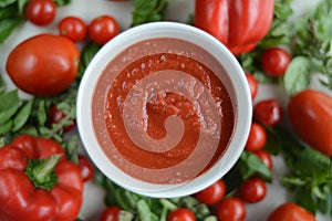Red Tomato Ketchup, Fresh red tomatoes, background