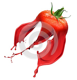 Red tomato with paint splash