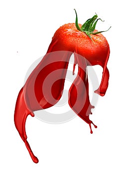 Red tomato with paint splash