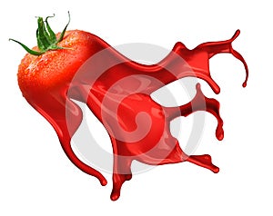 Red tomato with paint splash