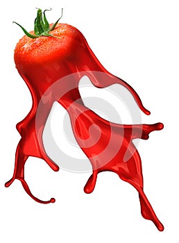 Red tomato with paint splash