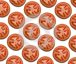 Red Tomato Pattern Background, slices of tomato on white background