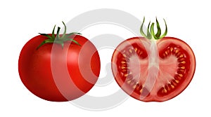 red tomato is round and cut