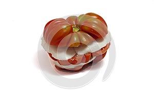 Red tomato from salad cut with mozzarella photo